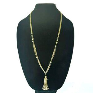 Vintage Gold-Tone Chain Necklace With Beads Tassel Pendant